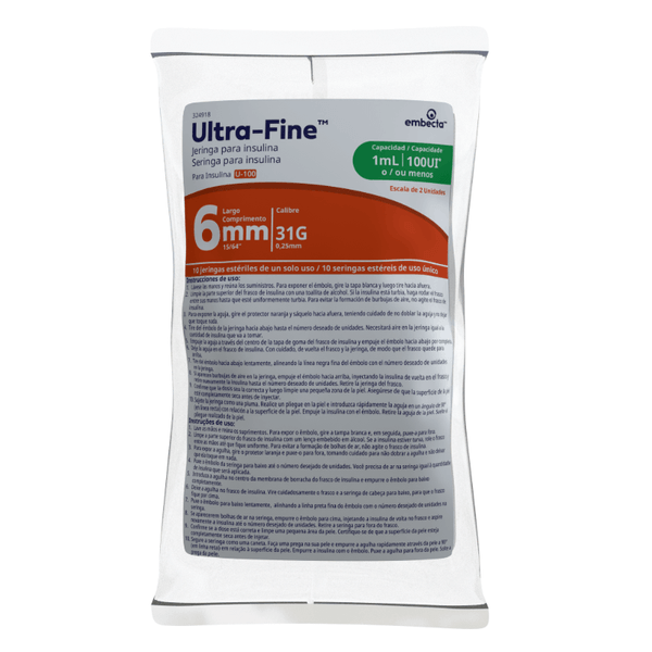 Seringa para Insulina Embecta Ultra-Fine 6mm 31G 100 UI 1ml 10 Unidades