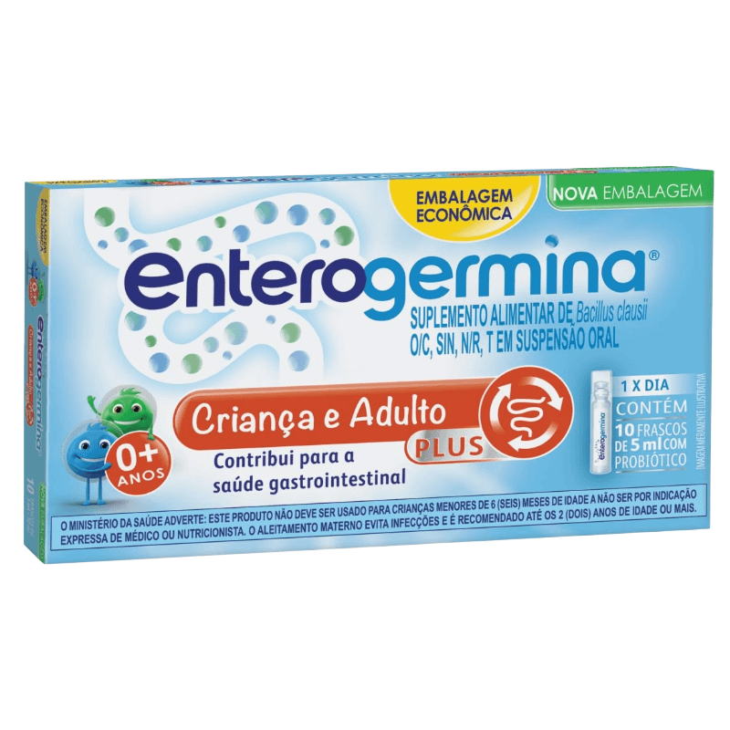 Suplemento Alimentar Probiótico Enterogermina Plus Criança e Adulto 10 Frascos 5ml Cada