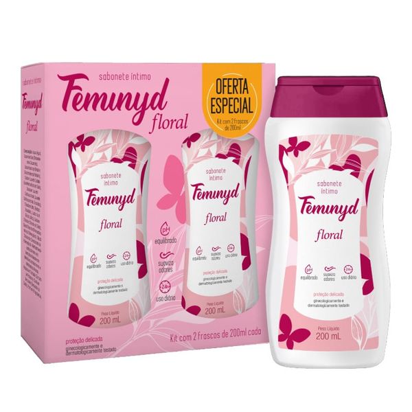 Kit Sabonete Líquido Íntimo Feminyd Floral 2 Unidades 200ml Cada
