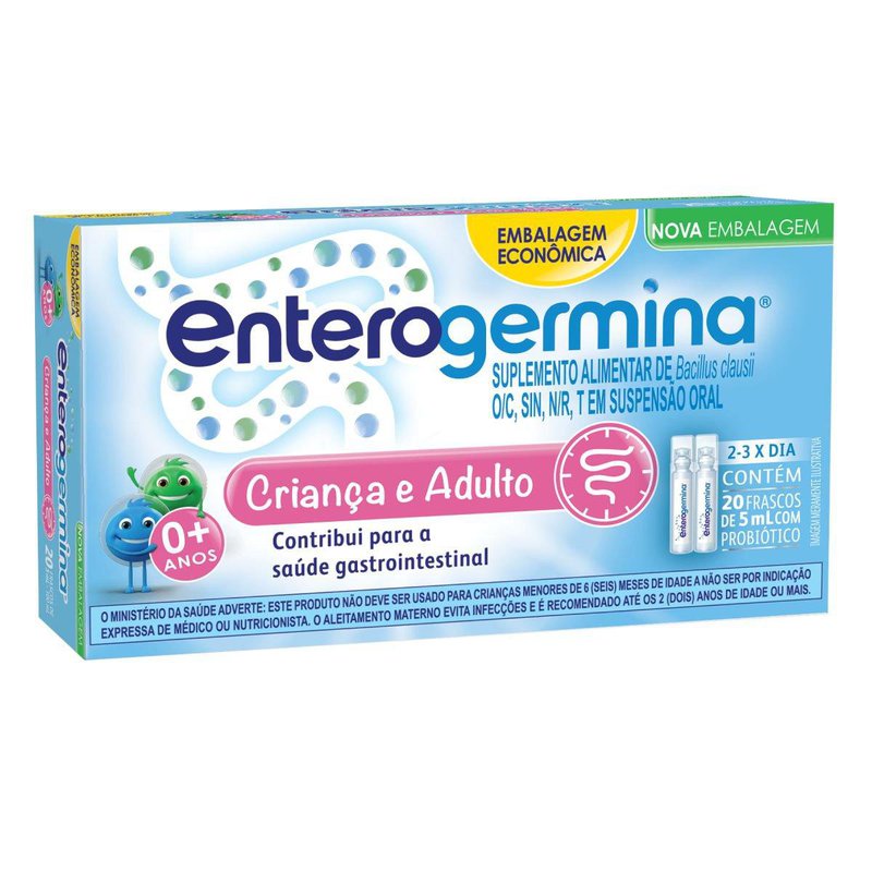 Suplemento Alimentar Probiótico Enterogermina Criança e Adulto 20 Frascos 5ml Cada