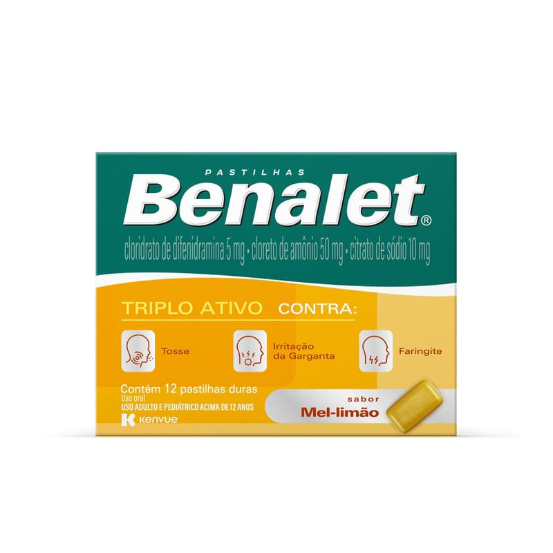 Pastilhas para Garganta Benalet Mel e Limão 12 Unidades