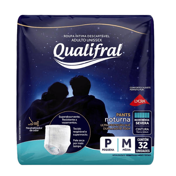 Roupa Íntima Descartável Qualifral Pants Noturna P/M 32 Unidades