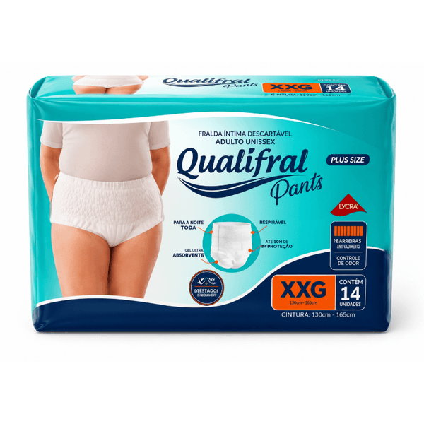 Roupa Íntima Descartável Qualifral Pants Plus Size XXG 14 Unidades