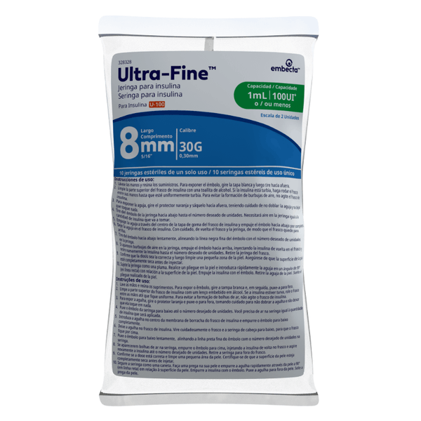 Seringa para Insulina Embecta Ultra-Fine 8mm 30G 100 UI 1ml 10 Unidades