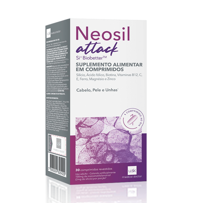 Suplemento Alimentar Neosil Attack para Cabelos, Unhas e Pele 30 Comprimidos Revestidos