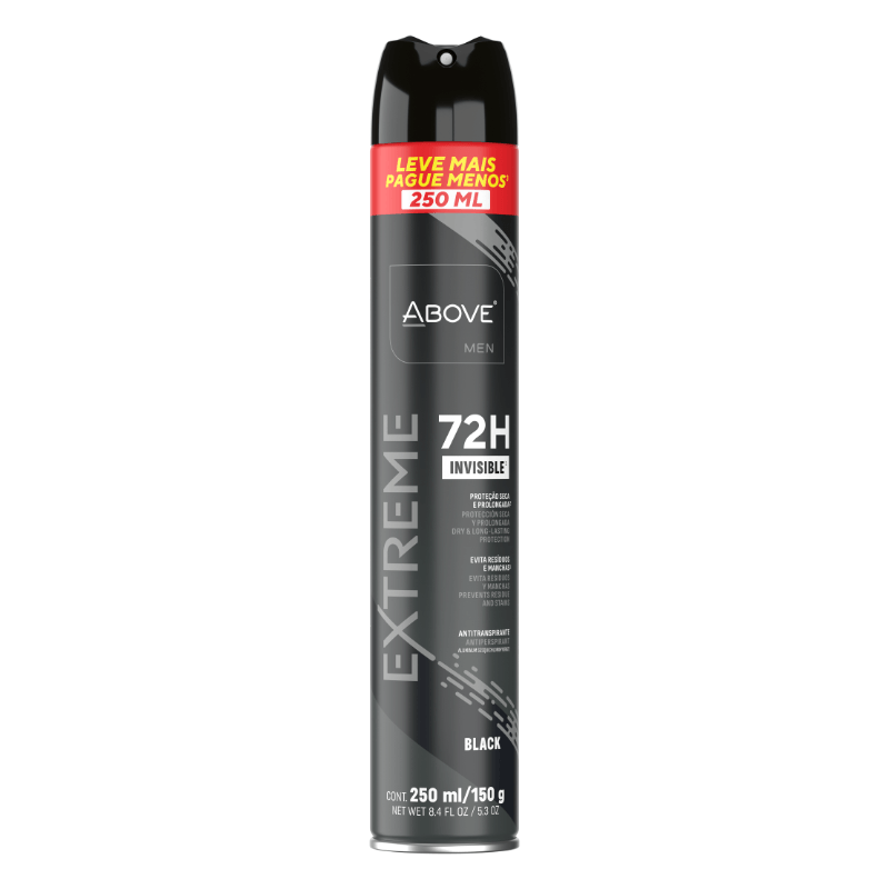 Desodorante Antitranspirante Aerosol Above Men Extreme Black Invisible72h 250ml