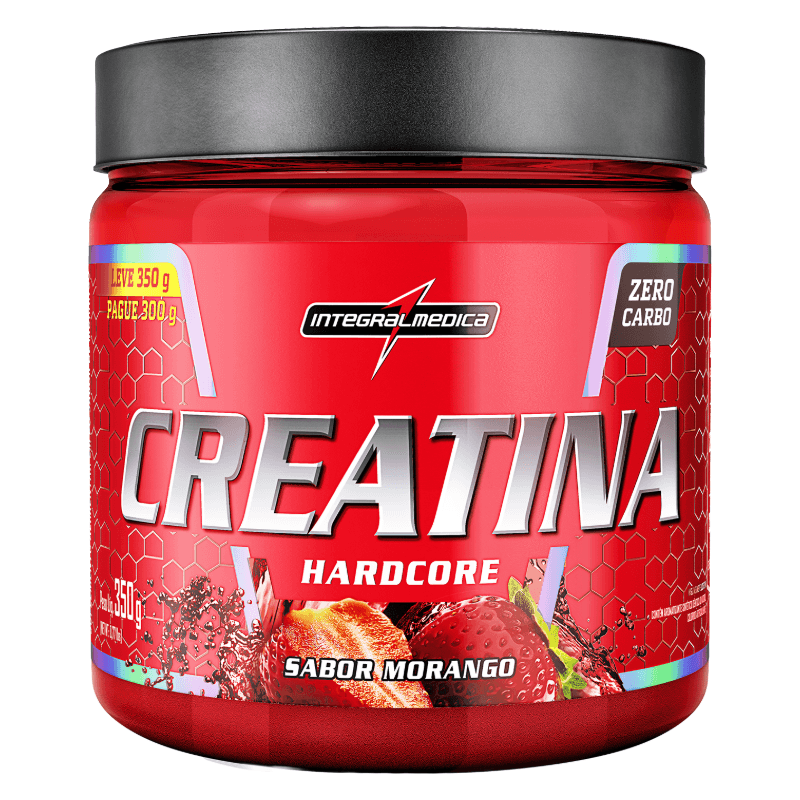 Embalagem do Creatina em Pó Integralmedica Hardcore Sabor Morango 350g