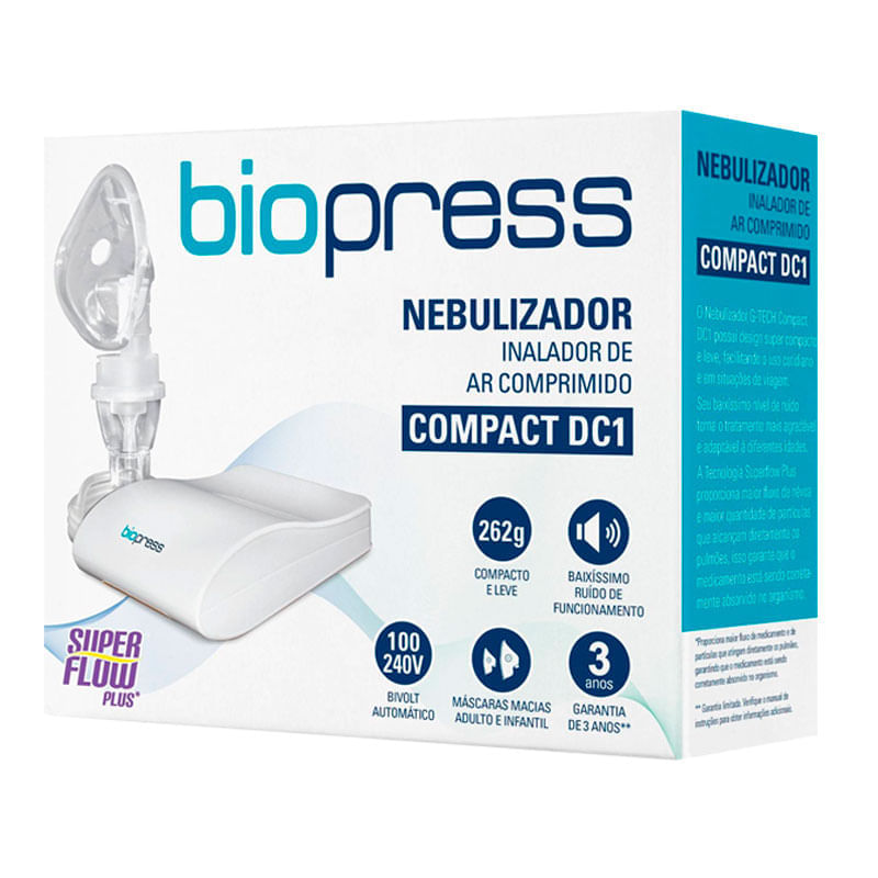 Aparelho Nebulizador Inalador de Ar Comprimido Biopress Compact DC1