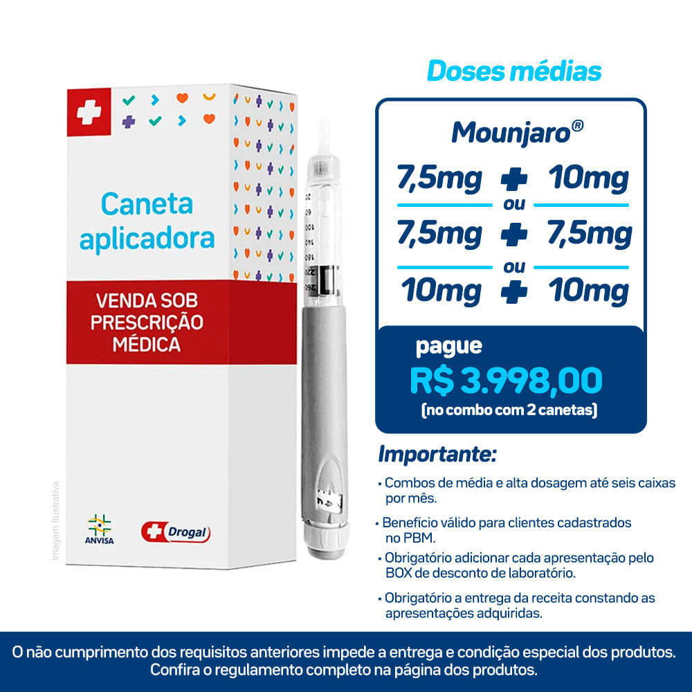 Mounjaro 10mg/0,5ml Solução Injetável Subcutânea 4 Canetas Aplicadoras de 0,5ml