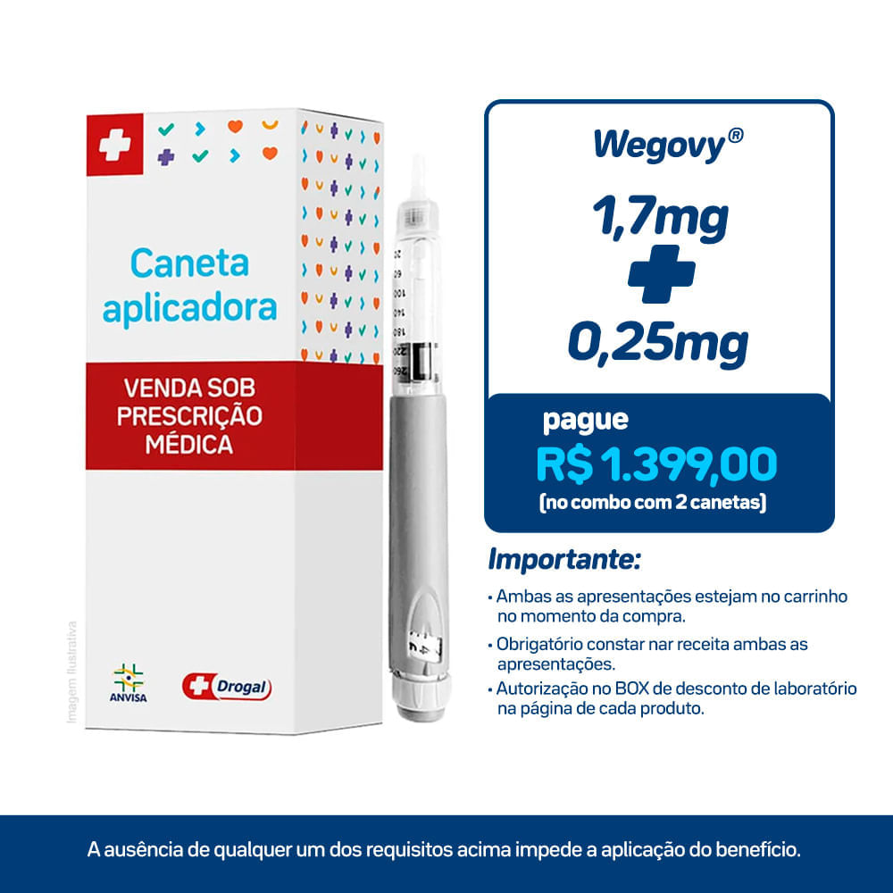 Wegovy 1,7mg Solução Injetável Subcutânea 1 Sistema de Aplicação Preenchido com 4 Doses + 4 Agulhas Descartáveis