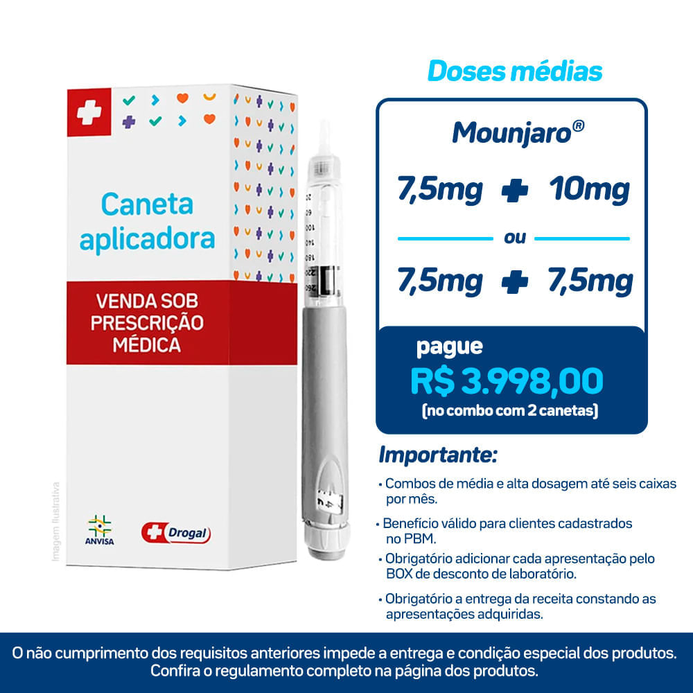 Mounjaro 7,5mg/0,5ml Solução Injetável Subcutânea 4 Canetas Aplicadoras de 0,5ml