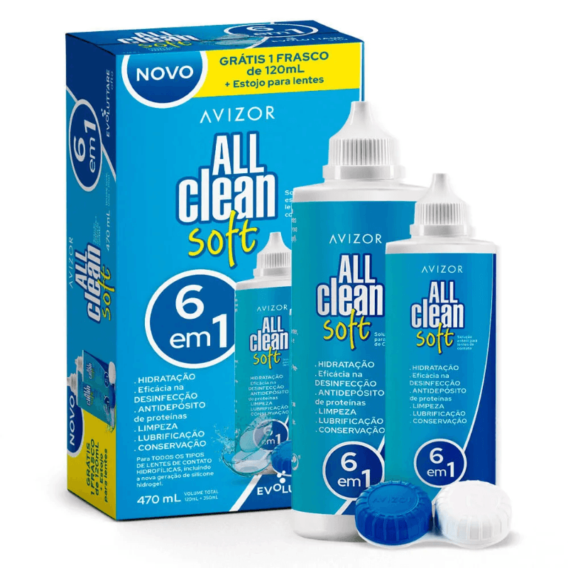 Kit All Clean Soft 6 em 1 Solução para Lentes 2 unidades 350ml + 120ml com Estojo para Lentes