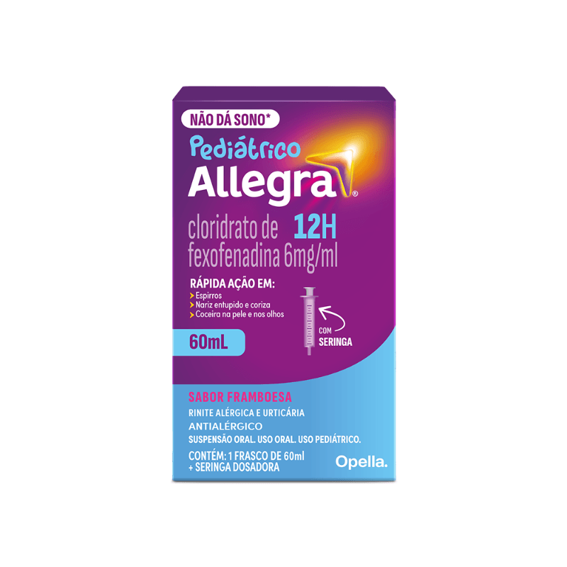 Antialérgico Allegra Pediátrico 6mg/ml Sabor Framboesa Suspensão Oral 60ml + Seringa Dosadora