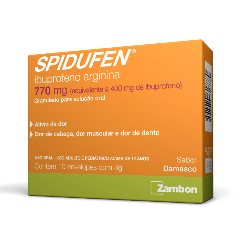 Spidufen 770mg Granulado Para Solução Oral Sabor Damasco 10 Envelopes 3g