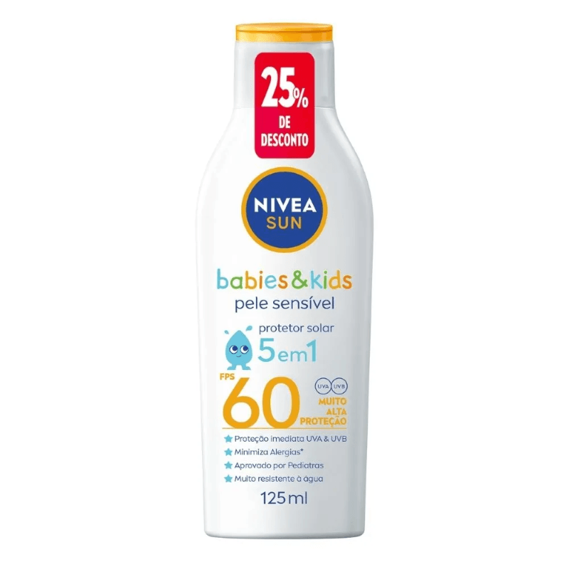 Protetor Solar Nivea Sun Kids & Babies Pele Sensível FPS60 25% de Desconto 125ml