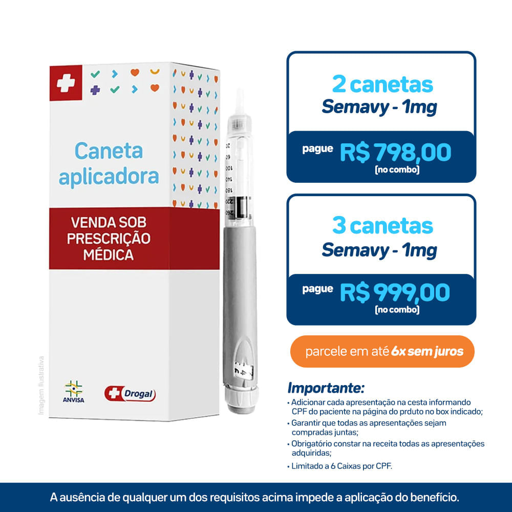 Semavy 1mg Solução Injetável Subcutânea 1 Sistema de Aplicação Preenchido 3ml + 4 Agulhas Descartáveis