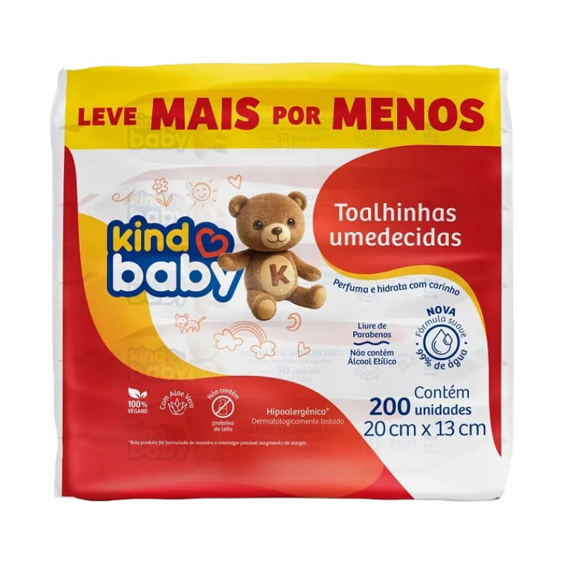 Kit Toalhas Umedecidas Kind Baby 200 Unidades