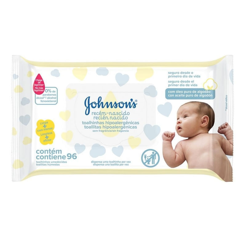 Lenços Umedecidos Johnson's Baby Recém-Nascido Sem Fragrância 96 Unidades