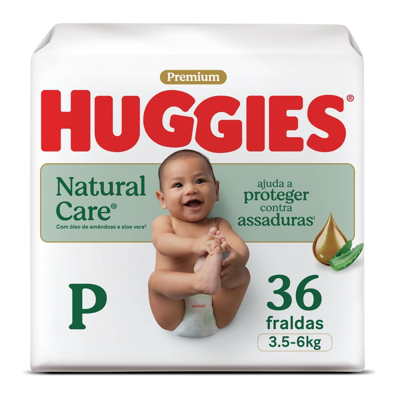 Fralda Descartável Huggies Premium Natural Hipoalergênica Care P 36 Unidades