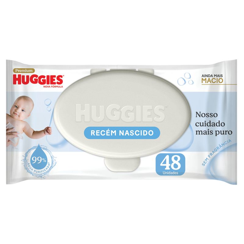 Pacote Huggies Recém-Nascido Sem Fragrância com 48 lenços